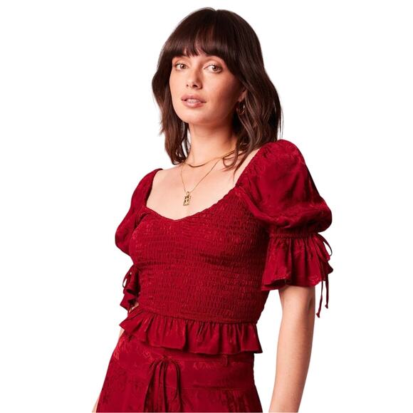 BAND OF THE FREE Lea Rhubarb Smocked Peasant Blouse Peplum Top Red NWT Small - Picture 1 of 10